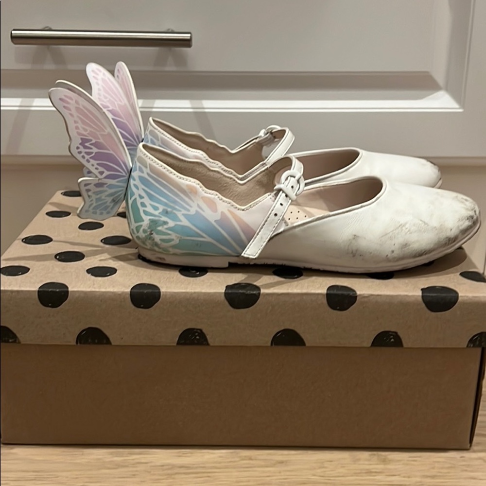Girls Sophia Webster white dress shoes.